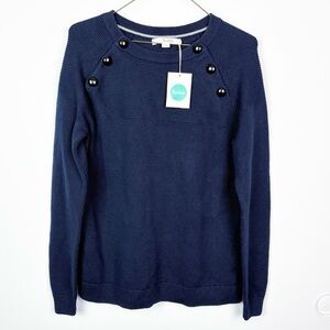 Boden Cotton Wool Blend Navy Crewneck Knit Sweater. 100% Natural Fibers- Medium